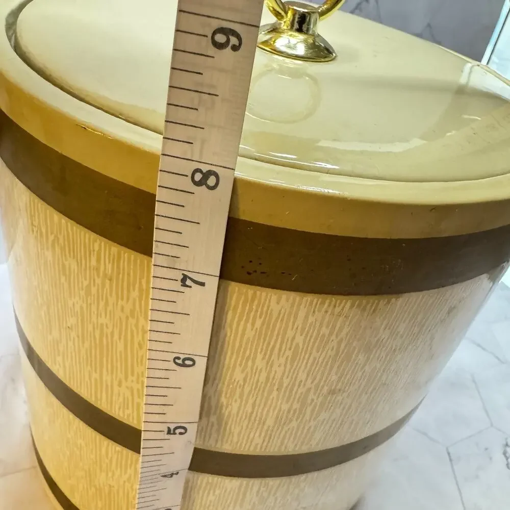 Vintage Culver Ice Bucket MCM Ecru w/Lid & Handle Barware Retro 70s 80s in EUC